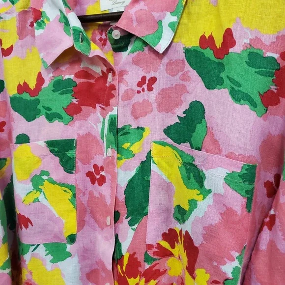 Charter Club Womens Long Sleeve Linen Button Up Top Size 2X Floral Beach Coastal - Picture 2 of 12